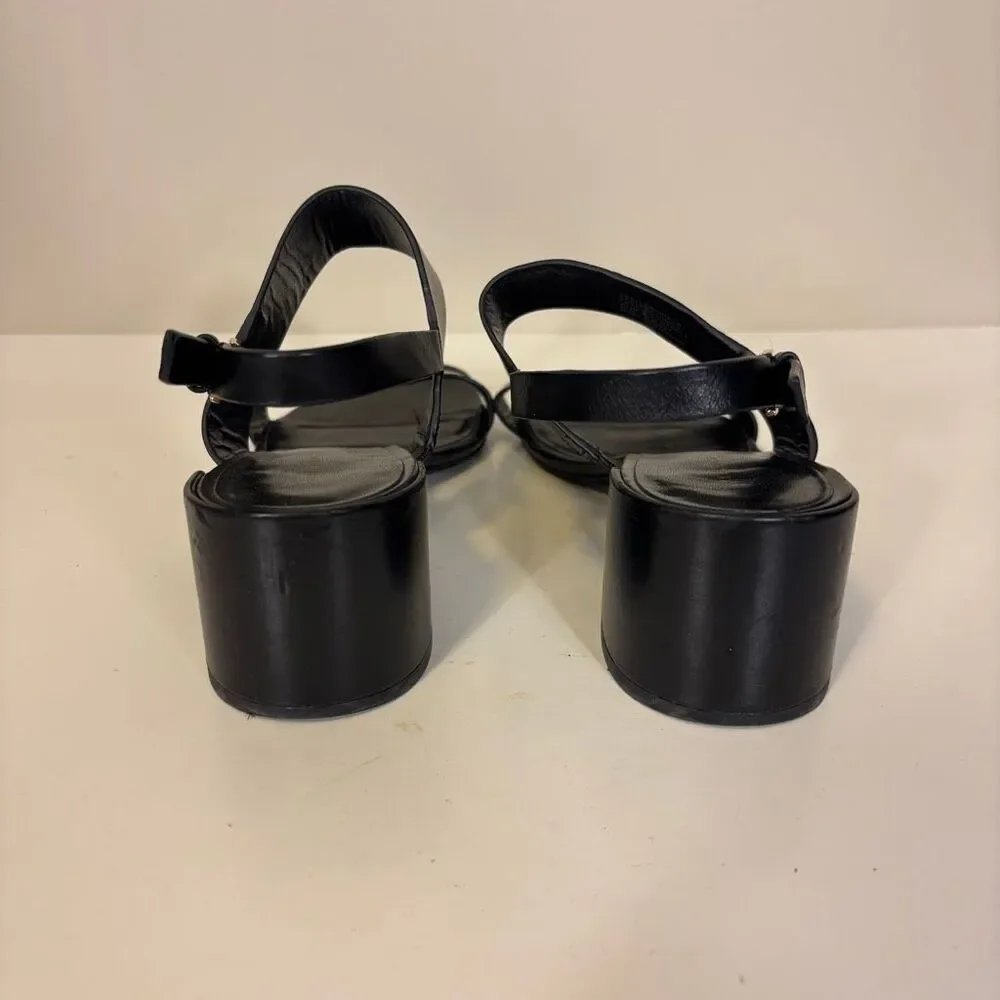 Tory Burch Black Leather Low Block Heel Sandals Size 8.5 - Picture 2 of 10